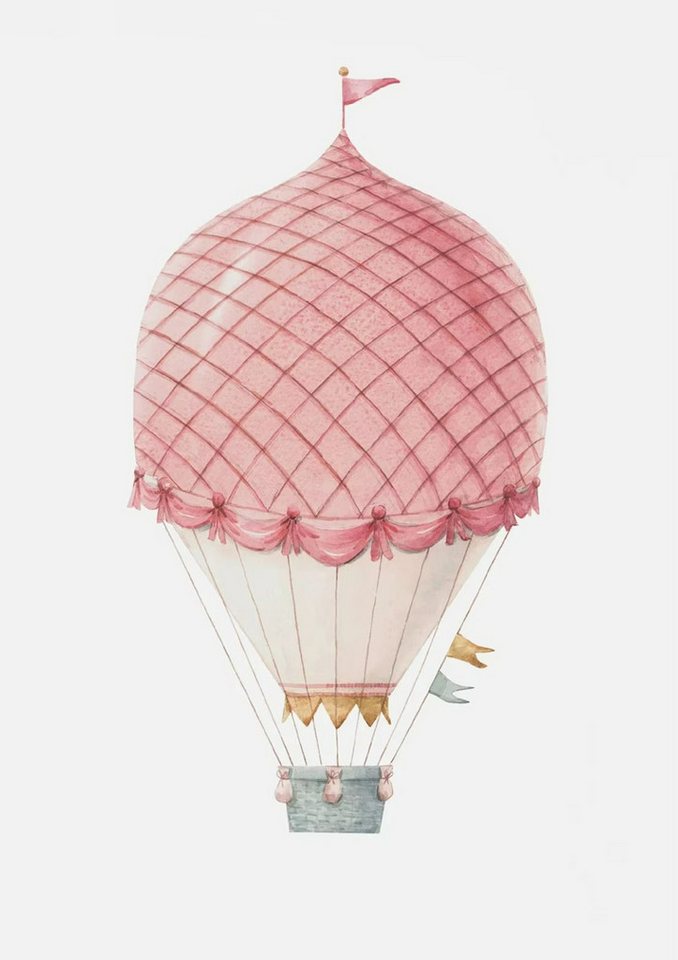 TPFLiving Kunstdruck (OHNE RAHMEN) Poster - Leinwand - Wandbild, Aquarell Heißluftballon Pastell Rosa Poster Leinwand (Leinwandbild XXL), Farben: Rosa, Gelb, Blau, Weiß, Grün -Größe: 40x60cm von TPFLiving