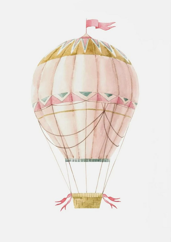 TPFLiving Kunstdruck (OHNE RAHMEN) Poster - Leinwand - Wandbild, Aquarell Heißluftballon Pastell Rosa Poster Leinwand (Leinwandbild XXL), Farben: Rosa, Gelb, Blau, Weiß, Grün -Größe: 50x70cm von TPFLiving