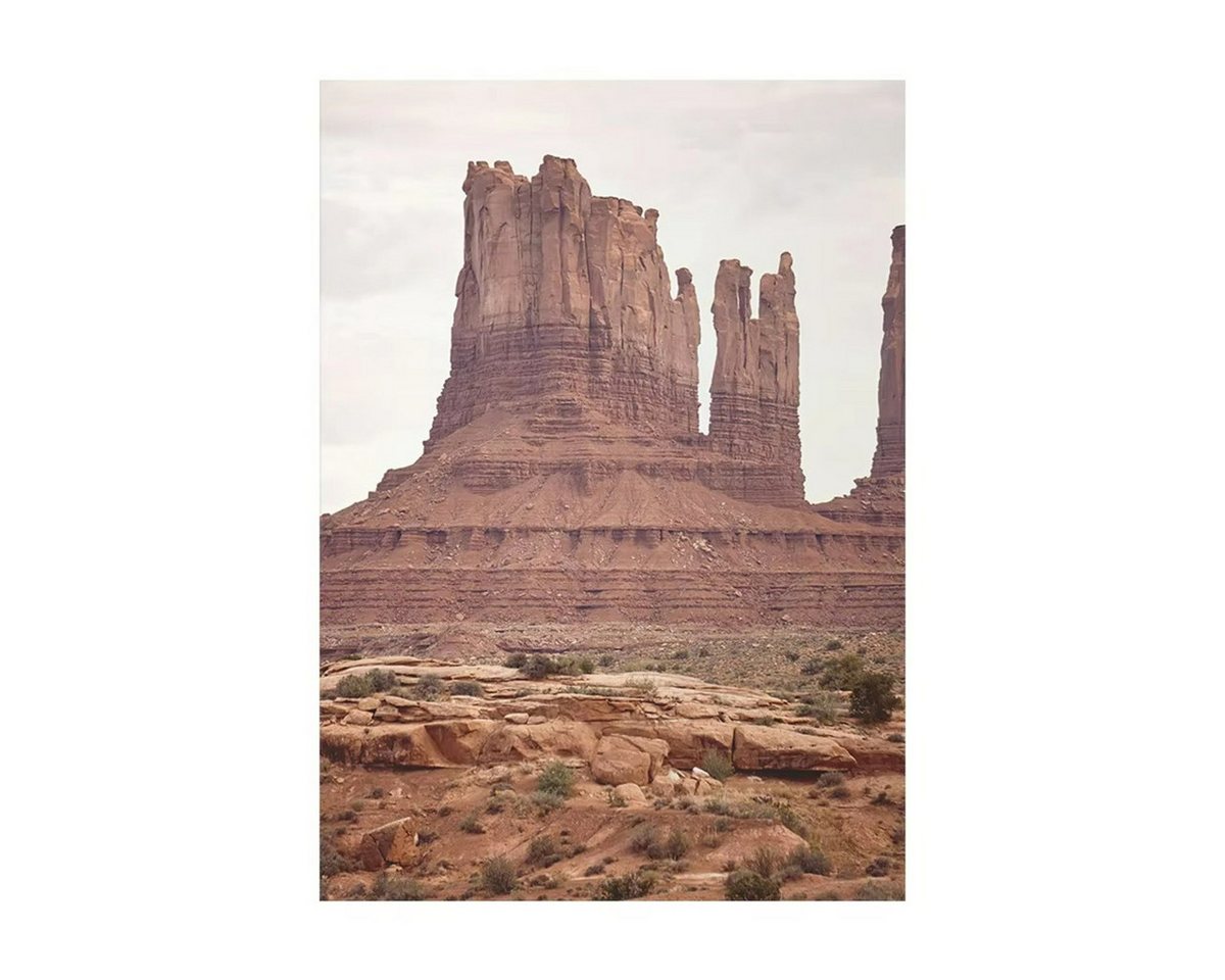 TPFLiving Kunstdruck (OHNE RAHMEN) Poster - Leinwand - Wandbild, Arizona Road Berge Kaktus Bäume Wasserfälle Auto See Leinwand (Leinwandbild XXL), Farben: Braun, Grün, Weiß, Grau, Gelb, Blau - Größe: 30x42cm von TPFLiving