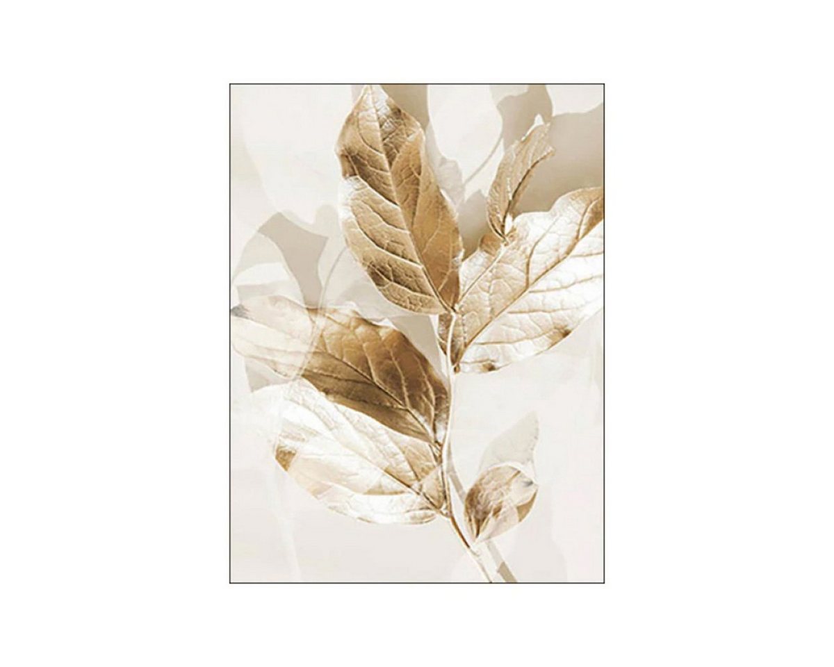 TPFLiving Kunstdruck (OHNE RAHMEN) Poster - Leinwand - Wandbild, Blumen, Blätter, Strand und Meer - (Wanddeko Wohnzimmer), Farben: Beige und Gold - Größe: 15x20cm von TPFLiving