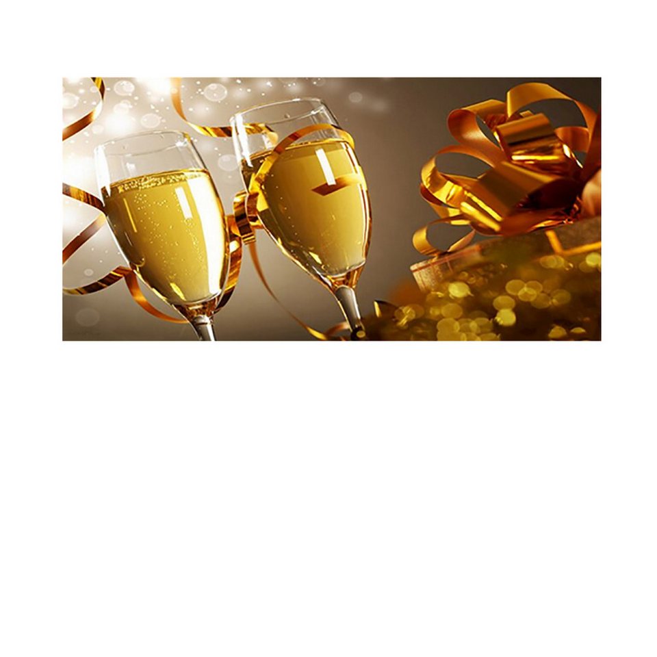 TPFLiving Kunstdruck (OHNE RAHMEN) Poster - Leinwand - Wandbild, Champagner- und Weingläser - (Weiswein, Rotwein), Farben: Rot, Gelb, Gold, Grau - Größe: 20x40cm von TPFLiving