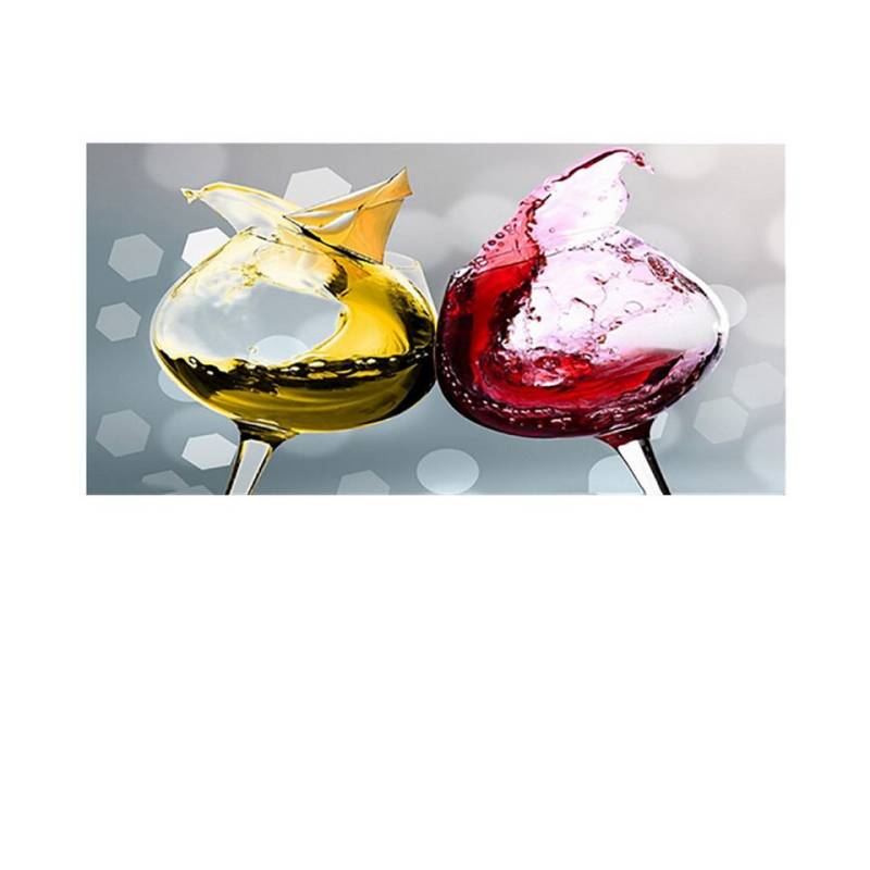 TPFLiving Kunstdruck (OHNE RAHMEN) Poster - Leinwand - Wandbild, Champagner- und Weingläser - (Weiswein, Rotwein), Farben: Rot, Gelb, Gold, Grau - Größe: 20x40cm von TPFLiving