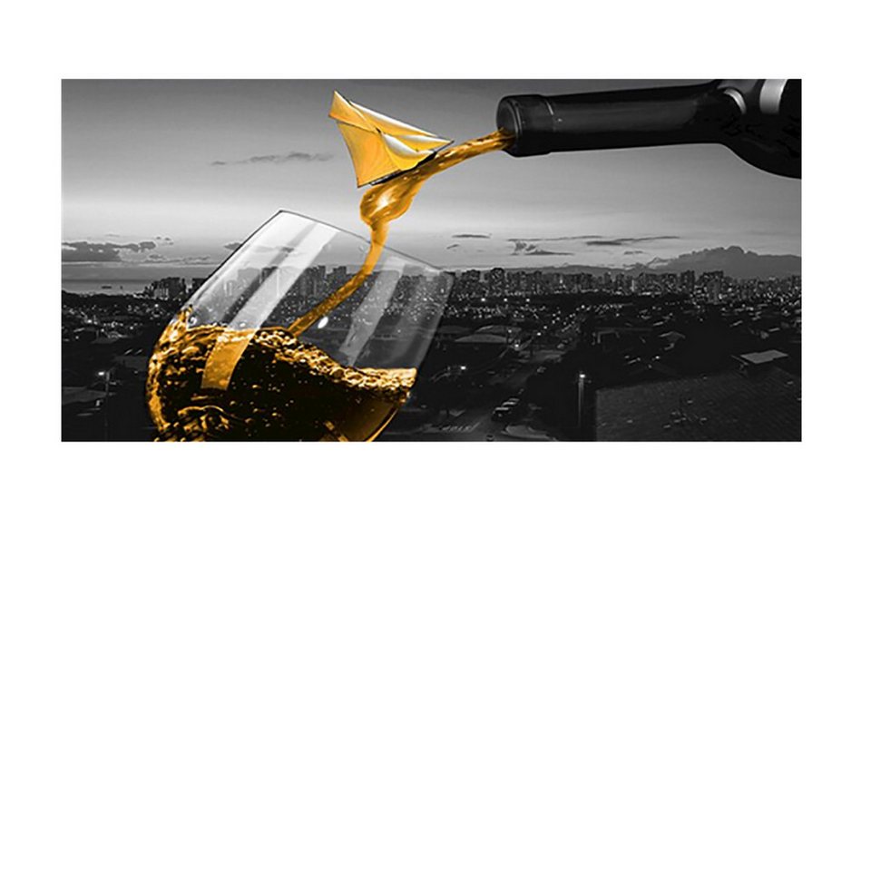 TPFLiving Kunstdruck (OHNE RAHMEN) Poster - Leinwand - Wandbild, Champagner- und Weingläser - (Weiswein, Rotwein), Farben: Rot, Gelb, Gold, Grau - Größe: 60x120cm von TPFLiving