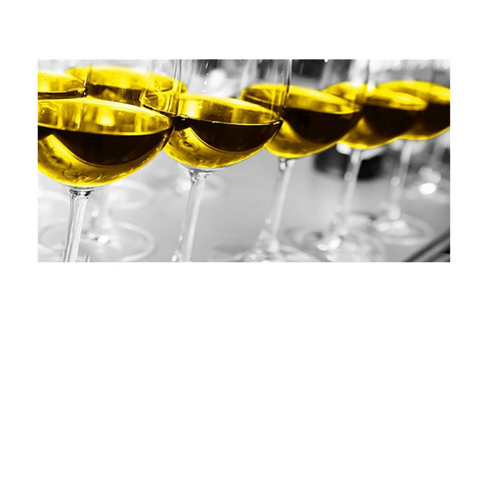 TPFLiving Kunstdruck (OHNE RAHMEN) Poster - Leinwand - Wandbild, Champagner- und Weingläser - (Weiswein, Rotwein), Farben: Rot, Gelb, Gold, Grau - Größe: 90x180cm von TPFLiving
