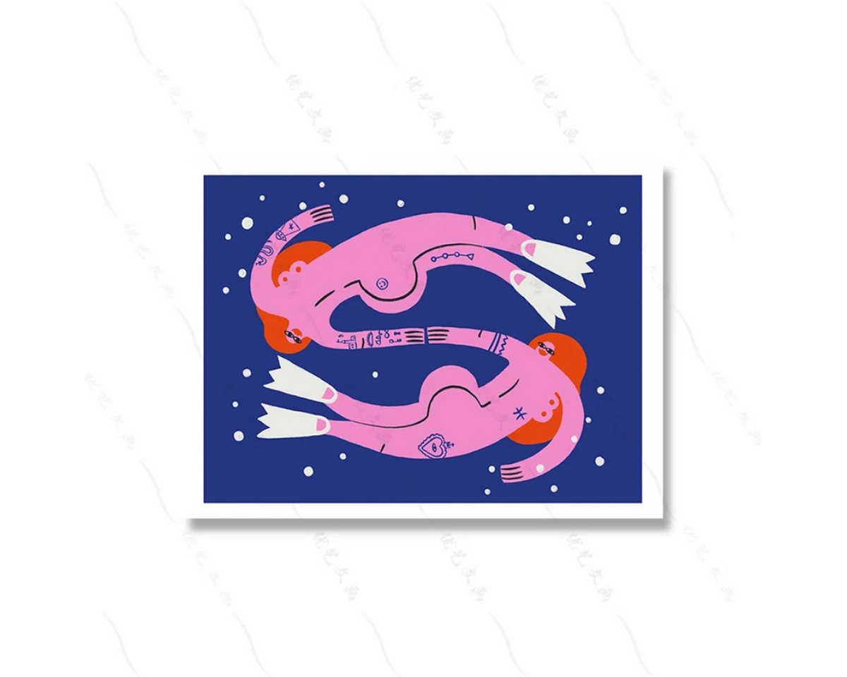 TPFLiving Kunstdruck (OHNE RAHMEN) Poster - Leinwand - Wandbild, Dehnbares Girls Club-Poster, abstraktes Leinwandgemälde (Leinwandbild XXL), Farben: Rosa, Schwarz, Blau, Orange, Gelb - Größe: 21x30cm von TPFLiving