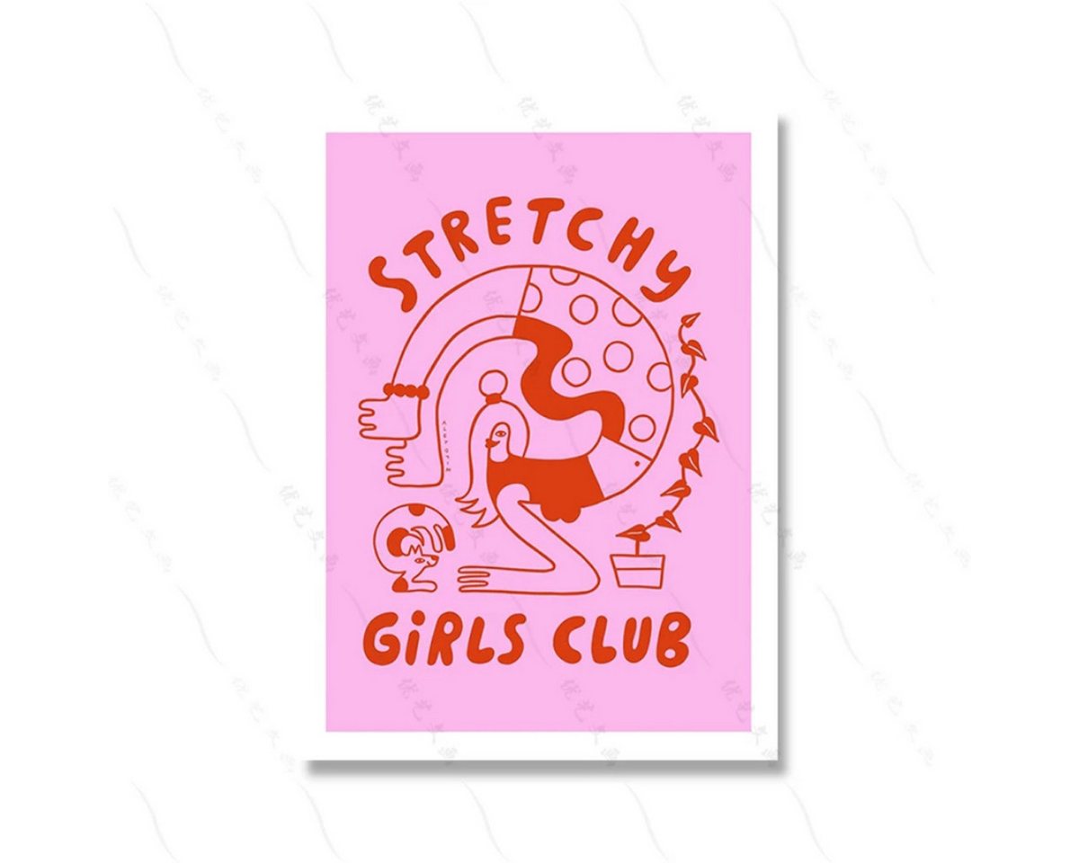 TPFLiving Kunstdruck (OHNE RAHMEN) Poster - Leinwand - Wandbild, Dehnbares Girls Club-Poster, abstraktes Leinwandgemälde (Leinwandbild XXL), Farben: Rosa, Schwarz, Blau, Orange, Gelb - Größe: 40x60cm von TPFLiving