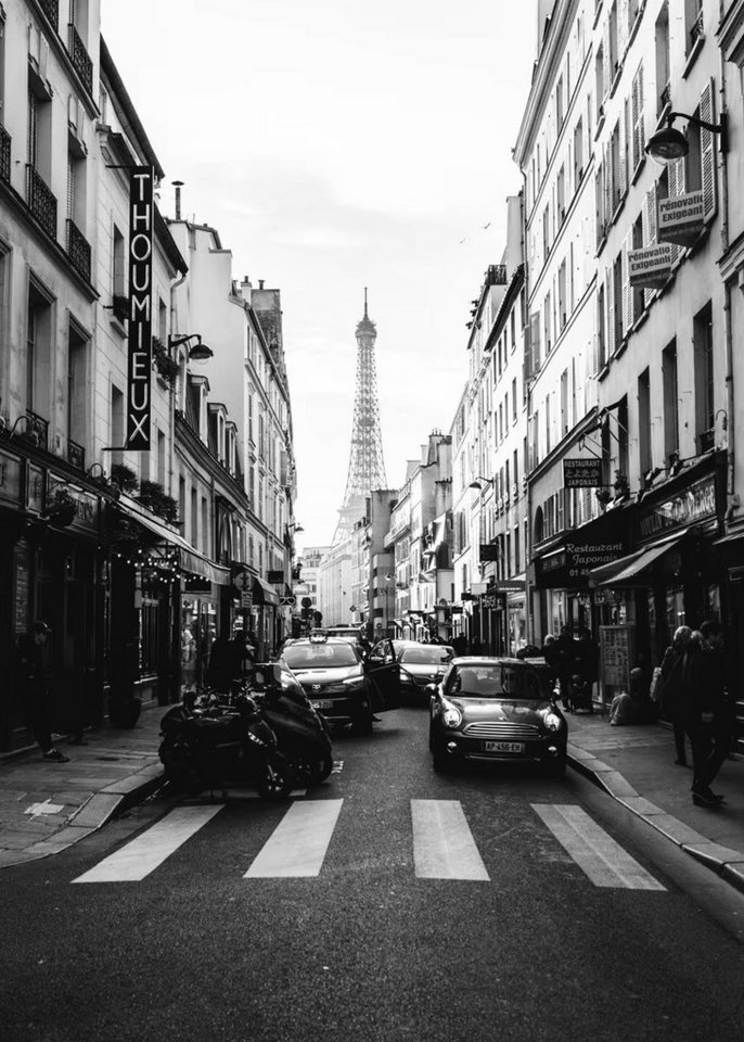 TPFLiving Kunstdruck (OHNE RAHMEN) Poster - Leinwand - Wandbild, Eiffelturm Schwarz Weiß Poster Frankreich Paris Landschaft Leinwand (Leinwandbild XXL), Farben: Schwarz, Weiß, Grau - Größe: 20x30cm von TPFLiving