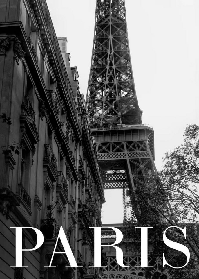 TPFLiving Kunstdruck (OHNE RAHMEN) Poster - Leinwand - Wandbild, Eiffelturm Schwarz Weiß Poster Frankreich Paris Landschaft Leinwand (Leinwandbild XXL), Farben: Schwarz, Weiß, Grau - Größe: 20x30cm von TPFLiving