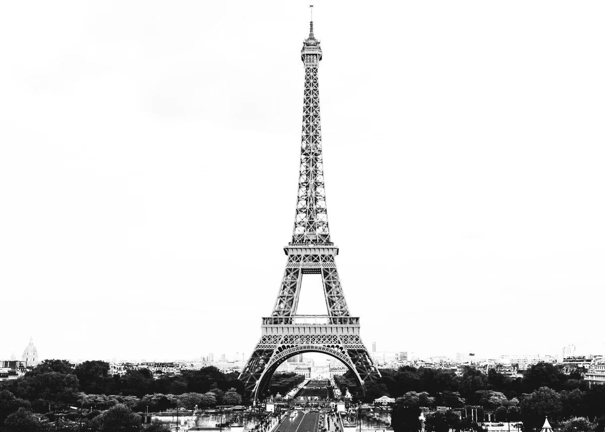 TPFLiving Kunstdruck (OHNE RAHMEN) Poster - Leinwand - Wandbild, Eiffelturm Schwarz Weiß Poster Frankreich Paris Landschaft Leinwand (Leinwandbild XXL), Farben: Schwarz, Weiß, Grau - Größe: 40x60cm von TPFLiving