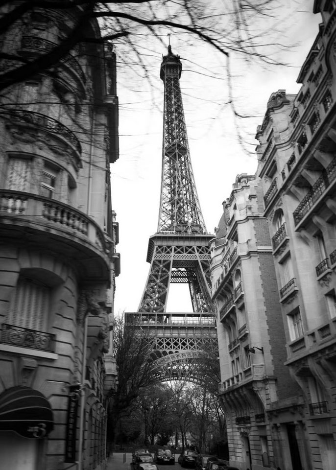 TPFLiving Kunstdruck (OHNE RAHMEN) Poster - Leinwand - Wandbild, Eiffelturm Schwarz Weiß Poster Frankreich Paris Landschaft Leinwand (Leinwandbild XXL), Farben: Schwarz, Weiß, Grau - Größe: 40x60cm von TPFLiving