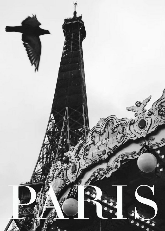 TPFLiving Kunstdruck (OHNE RAHMEN) Poster - Leinwand - Wandbild, Eiffelturm Schwarz Weiß Poster Frankreich Paris Landschaft Leinwand (Leinwandbild XXL), Farben: Schwarz, Weiß, Grau - Größe: 40x60cm von TPFLiving