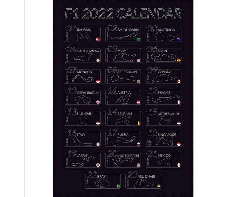 TPFLiving Kunstdruck (OHNE RAHMEN) Poster - Leinwand - Wandbild, Formel 1 2022 - Formula 1 2022 - Kalender mit Rennstrecken (Leinwand Wohnzimmer, Leinwand Bilder, Kunstdruck), Leinwand bunt - Größe 20x30cm von TPFLiving