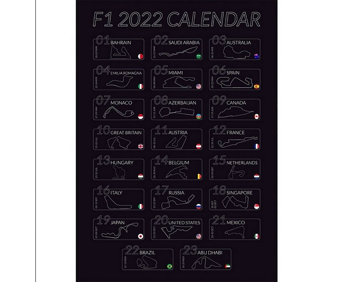 TPFLiving Kunstdruck (OHNE RAHMEN) Poster - Leinwand - Wandbild, Formel 1 2022 - Formula 1 2022 - Kalender mit Rennstrecken (Leinwand Wohnzimmer, Leinwand Bilder, Kunstdruck), Leinwand bunt - Größe 20x30cm von TPFLiving