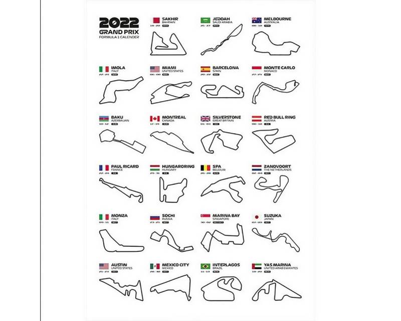 TPFLiving Kunstdruck (OHNE RAHMEN) Poster - Leinwand - Wandbild, Formel 1 2022 - Formula 1 2022 - Kalender mit Rennstrecken (Leinwand Wohnzimmer, Leinwand Bilder, Kunstdruck), Leinwand bunt - Größe 60x90cm von TPFLiving