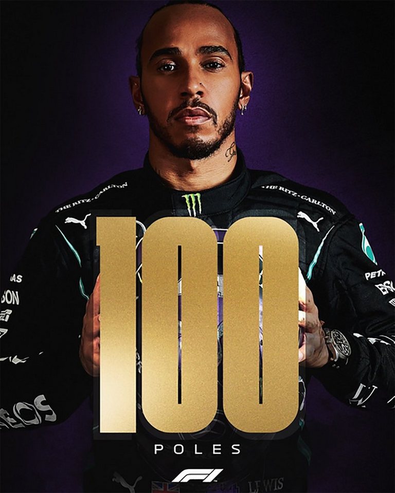 TPFLiving Kunstdruck (OHNE RAHMEN) Poster - Leinwand - Wandbild, Formel 1 - Rennfahrer - Piloten - Lewis Hamilton - 100 Pool Position (Leinwand Wohnzimmer, Leinwand Bilder, Kunstdruck), Leinwand bunt - Größe 21x30cm von TPFLiving
