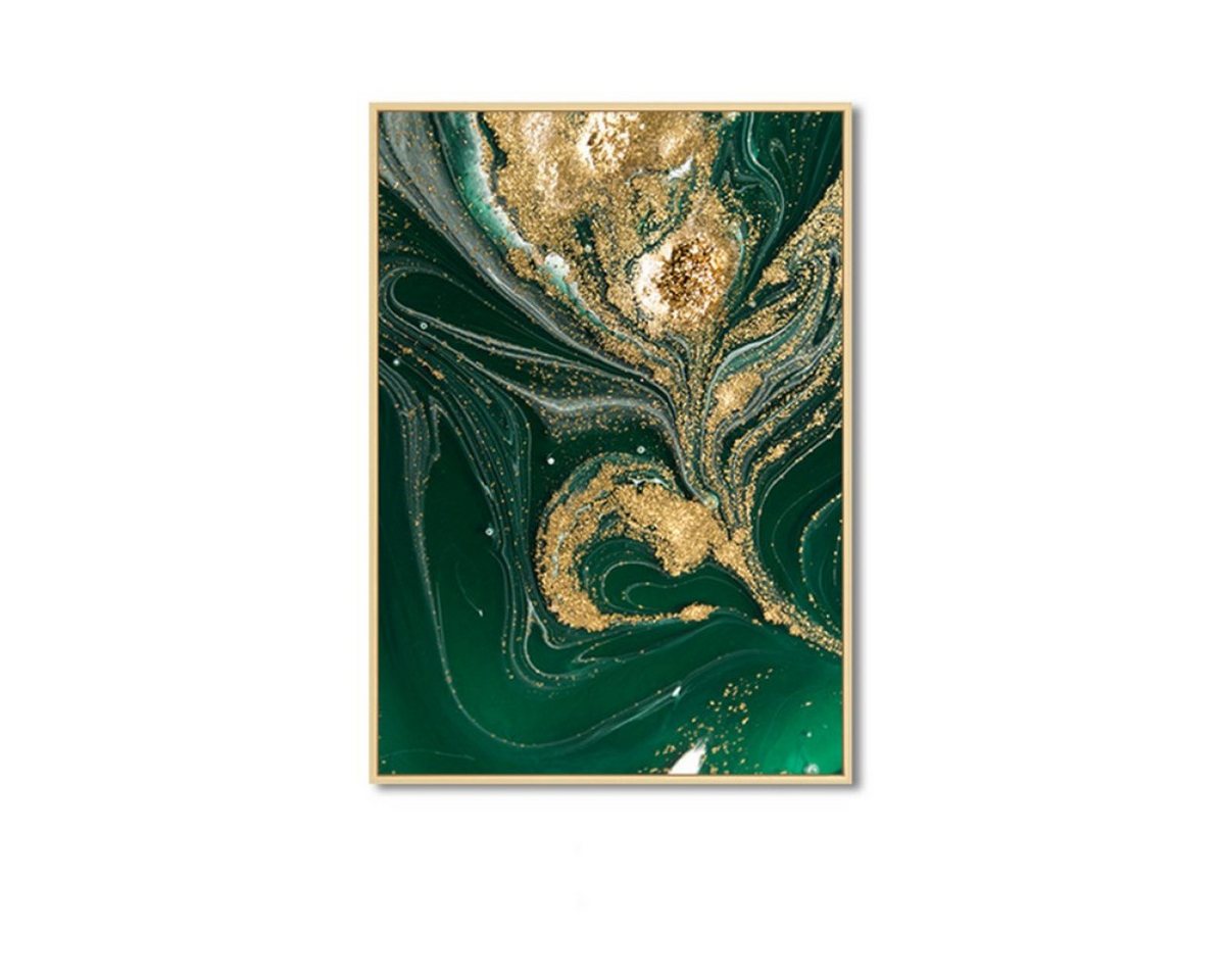 TPFLiving Kunstdruck (OHNE RAHMEN) Poster - Leinwand - Wandbild, Goldene Blätter auf grünem und weißem Hintergrund - (7 verschiedene Größen zur Auswahl - Auch im günstigen 3-er Set), Farben: Grün, Weiß - Größe: 30x40cm von TPFLiving
