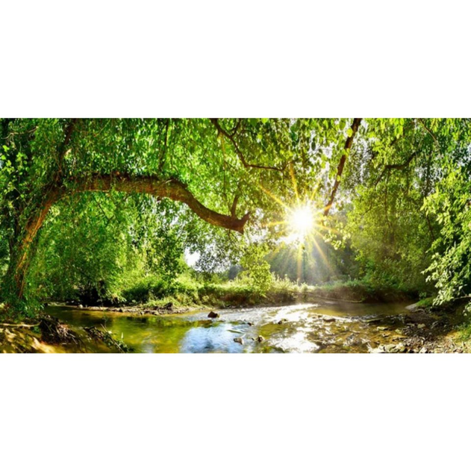TPFLiving Kunstdruck (OHNE RAHMEN) Poster - Leinwand - Wandbild, Grünes Baum-Wald-Natur-Landschafts-Leinwandgemälde (Leinwandbild XXL), Farben: Grün, Gelb, Schwarz, Braun, Weiß -Größe: 40x80cm von TPFLiving