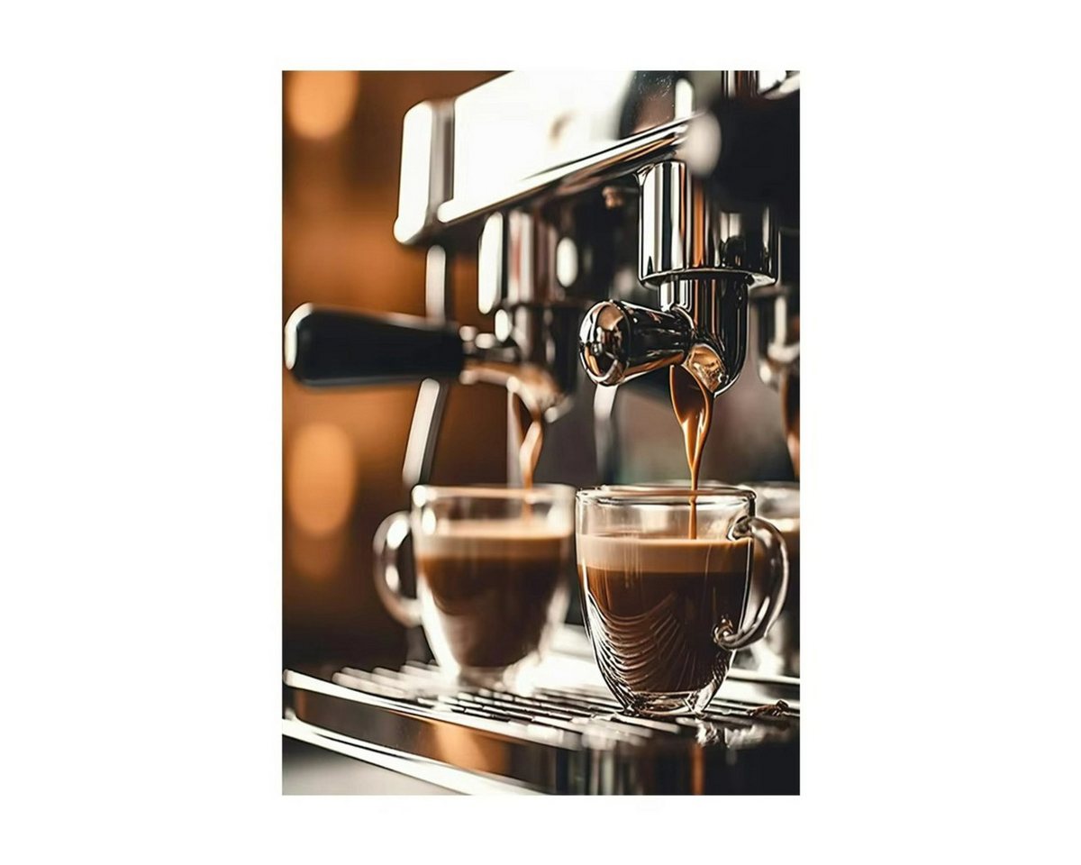 TPFLiving Kunstdruck (OHNE RAHMEN) Poster - Leinwand - Wandbild, Kaffee-Kunst, Kaffeebohne, Barista, Kaffeemaschine, Küche, Leinwand (Leinwandbild XXL), Farben: Schwarz, Braun, Grün, Orange, Weiß -Größe: 40x50cm von TPFLiving