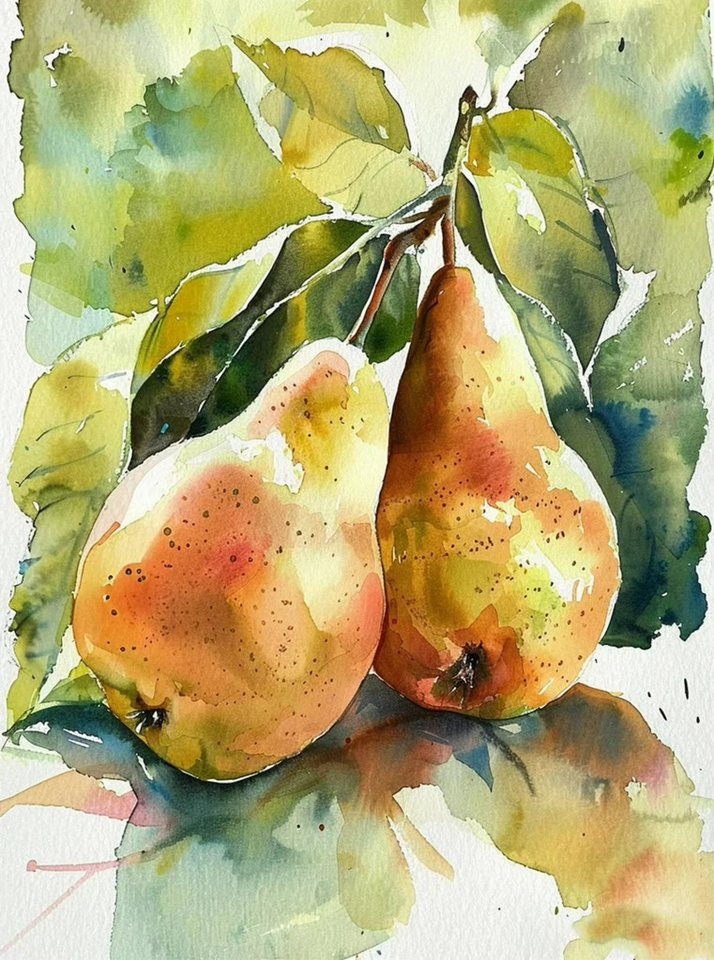 TPFLiving Kunstdruck (OHNE RAHMEN) Poster - Leinwand - Wandbild, Küche Obst Ananas Pfirsiche Birne Aquarell Leinwand Malerei (Leinwandbild XXL), Farben: Rot, Orange, Gelb, Grün, Weiß, Blau - Größe: 20x30cm von TPFLiving