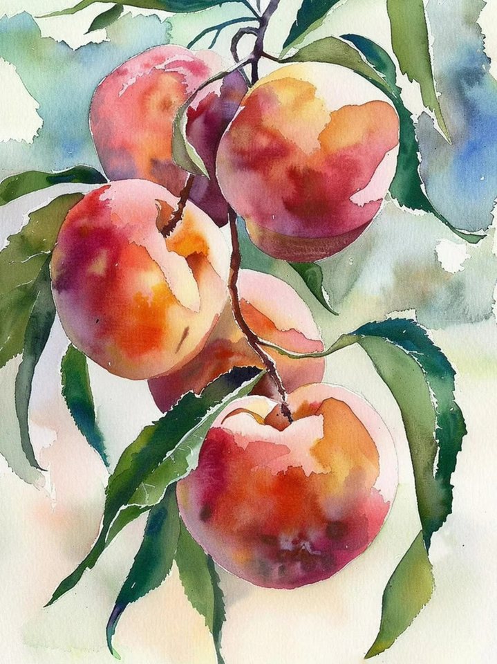 TPFLiving Kunstdruck (OHNE RAHMEN) Poster - Leinwand - Wandbild, Küche Obst Ananas Pfirsiche Birne Aquarell Leinwand Malerei (Leinwandbild XXL), Farben: Rot, Orange, Gelb, Grün, Weiß, Blau - Größe: 40x60cm von TPFLiving