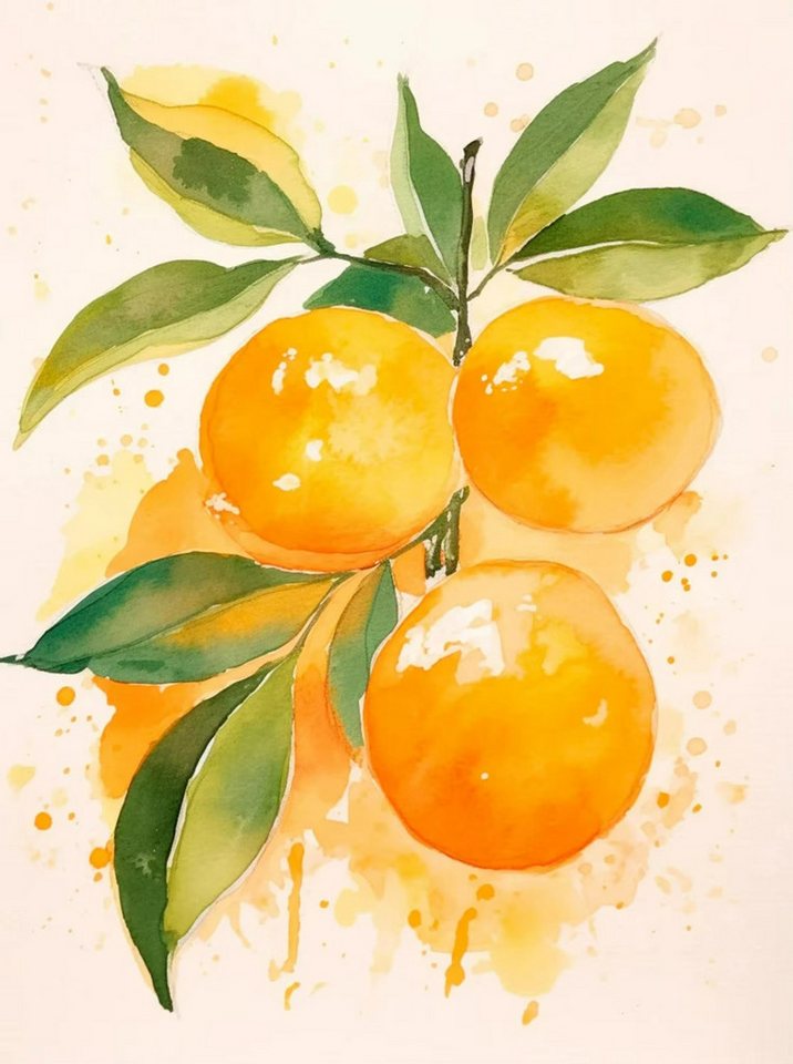 TPFLiving Kunstdruck (OHNE RAHMEN) Poster - Leinwand - Wandbild, Küche Obst Ananas Pfirsiche Birne Aquarell Leinwand Malerei (Leinwandbild XXL), Farben: Rot, Orange, Gelb, Grün, Weiß, Blau - Größe: 30x42cm von TPFLiving