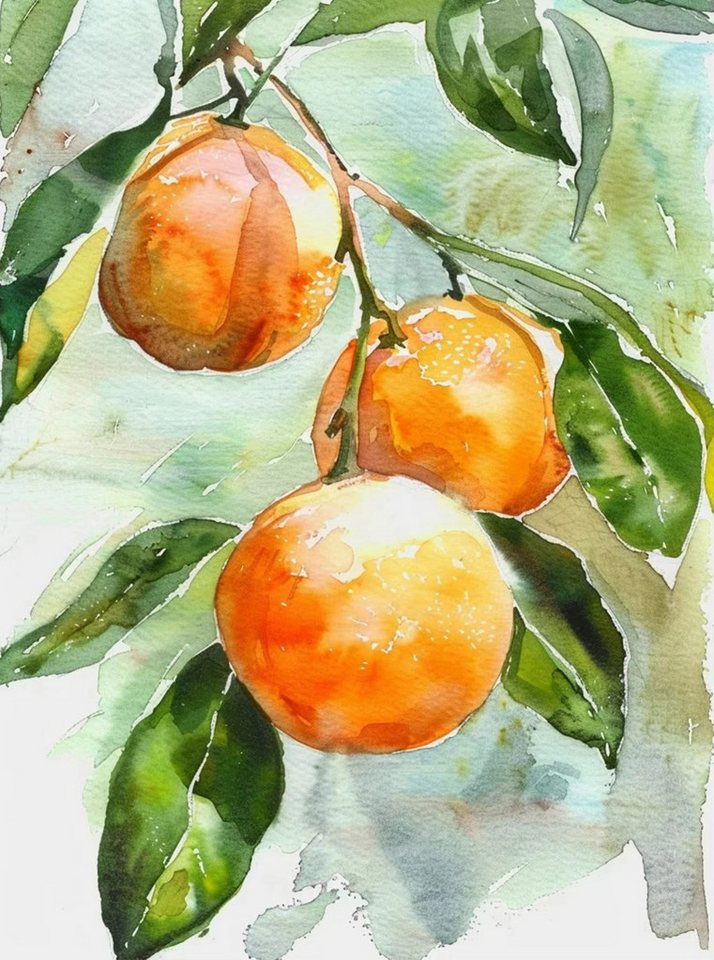 TPFLiving Kunstdruck (OHNE RAHMEN) Poster - Leinwand - Wandbild, Küche Obst Ananas Pfirsiche Birne Aquarell Leinwand Malerei (Leinwandbild XXL), Farben: Rot, Orange, Gelb, Grün, Weiß, Blau - Größe: 20x30cm von TPFLiving