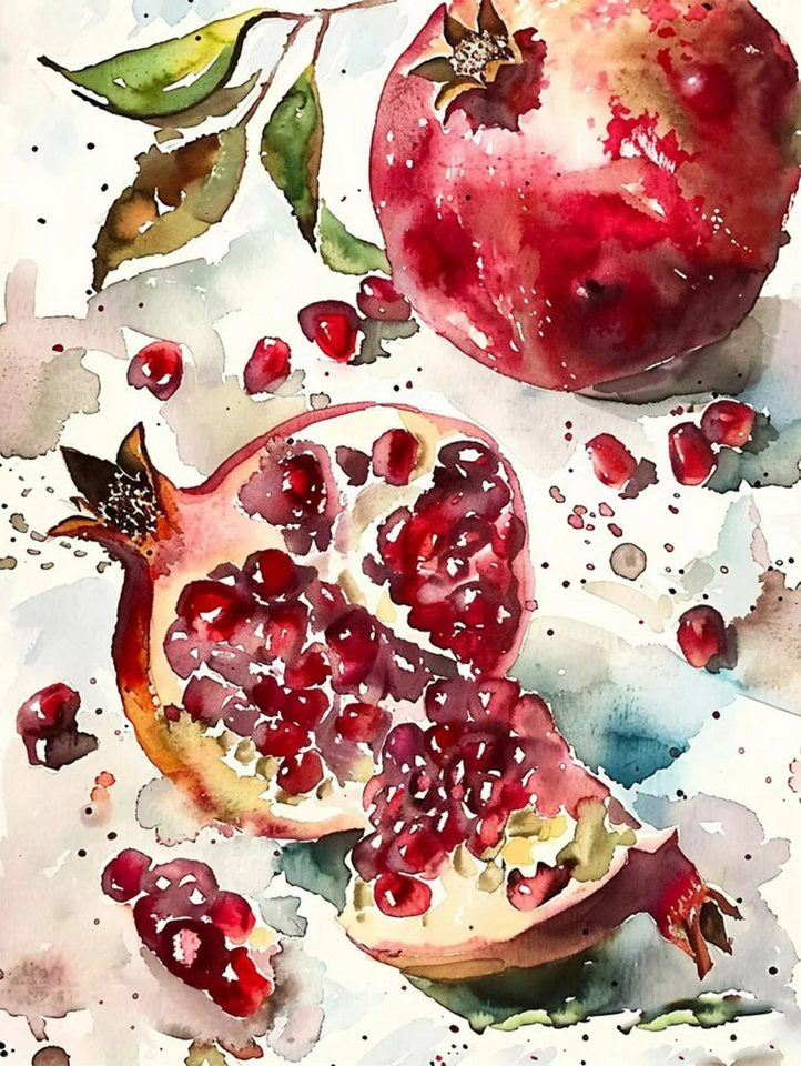 TPFLiving Kunstdruck (OHNE RAHMEN) Poster - Leinwand - Wandbild, Küche Obst Ananas Pfirsiche Birne Aquarell Leinwand Malerei (Leinwandbild XXL), Farben: Rot, Orange, Gelb, Grün, Weiß, Blau - Größe: 20x30cm von TPFLiving