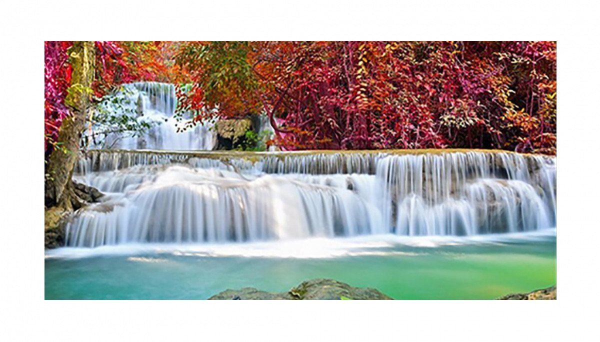 TPFLiving Kunstdruck (OHNE RAHMEN) Poster - Leinwand - Wandbild, Landschaft - Natur - Wasserfall - (Leinwand Wohnzimmer, Leinwand Bilder, Kunstdruck), Farben: Grün, Rot, Blau, Gelb, Braun - Größe 20x40cm von TPFLiving