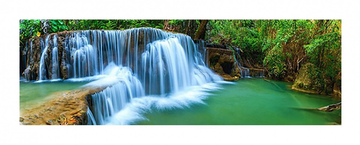 TPFLiving Kunstdruck (OHNE RAHMEN) Poster - Leinwand - Wandbild, Landschaft - Natur - Wasserfall - (Leinwand Wohnzimmer, Leinwand Bilder, Kunstdruck), Farben: Grün, Rot, Blau, Gelb, Braun - Größe 40x120cm von TPFLiving