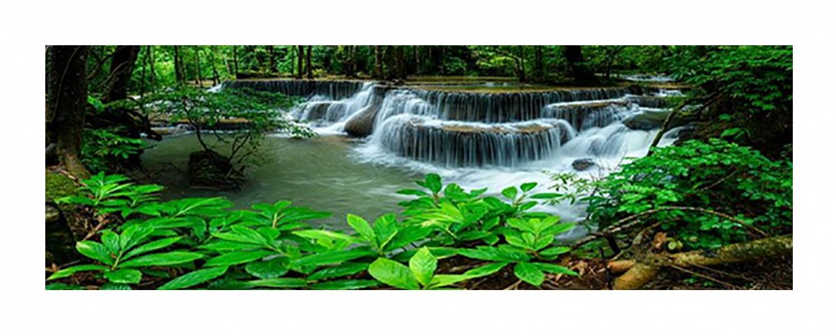 TPFLiving Kunstdruck (OHNE RAHMEN) Poster - Leinwand - Wandbild, Landschaft - Natur - Wasserfall - (Leinwand Wohnzimmer, Leinwand Bilder, Kunstdruck), Farben: Grün, Rot, Blau, Gelb, Braun - Größe 60x180cm von TPFLiving