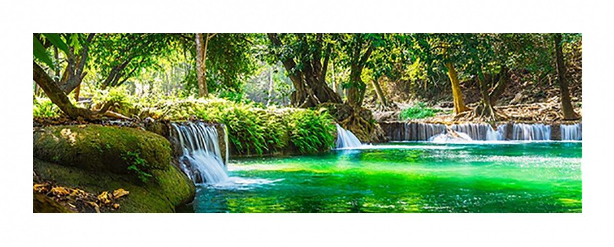 TPFLiving Kunstdruck (OHNE RAHMEN) Poster - Leinwand - Wandbild, Landschaft - Natur - Wasserfall - (Leinwand Wohnzimmer, Leinwand Bilder, Kunstdruck), Farben: Grün, Rot, Blau, Gelb, Braun - Größe 60x180cm von TPFLiving