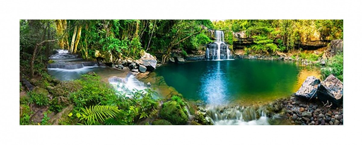 TPFLiving Kunstdruck (OHNE RAHMEN) Poster - Leinwand - Wandbild, Landschaft - Natur - Wasserfall - (Leinwand Wohnzimmer, Leinwand Bilder, Kunstdruck), Farben: Grün, Rot, Blau, Gelb, Braun - Größe 60x180cm von TPFLiving