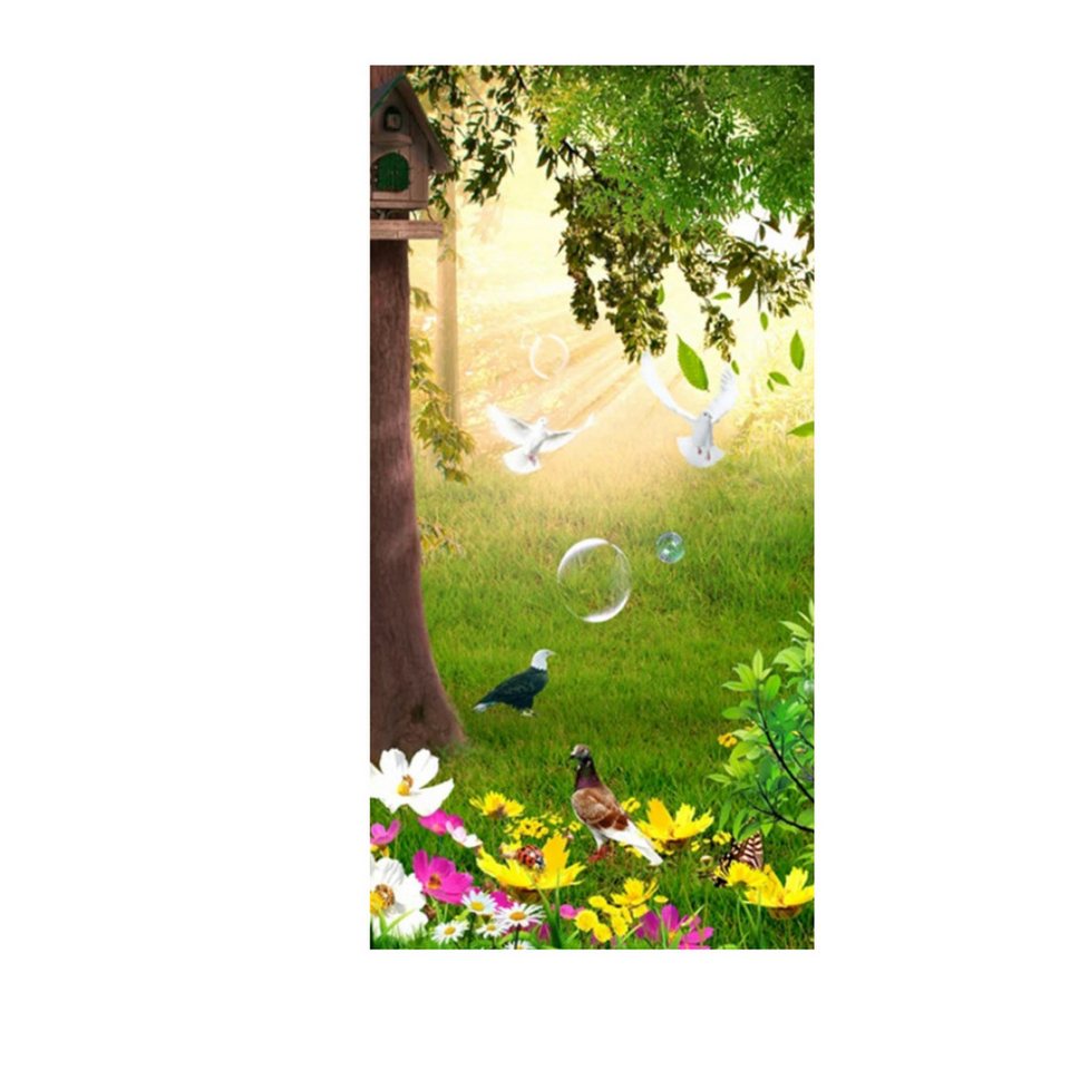 TPFLiving Kunstdruck (OHNE RAHMEN) Poster - Leinwand - Wandbild, Landschaft grüner Wald Weg Leiter Strand Meer Palme Leinwandgemälde (Leinwandbild XXL), Farben: Grün, Weiß, Schwarz, Blau, Braun, Gelb -Größe: 40x80cm von TPFLiving