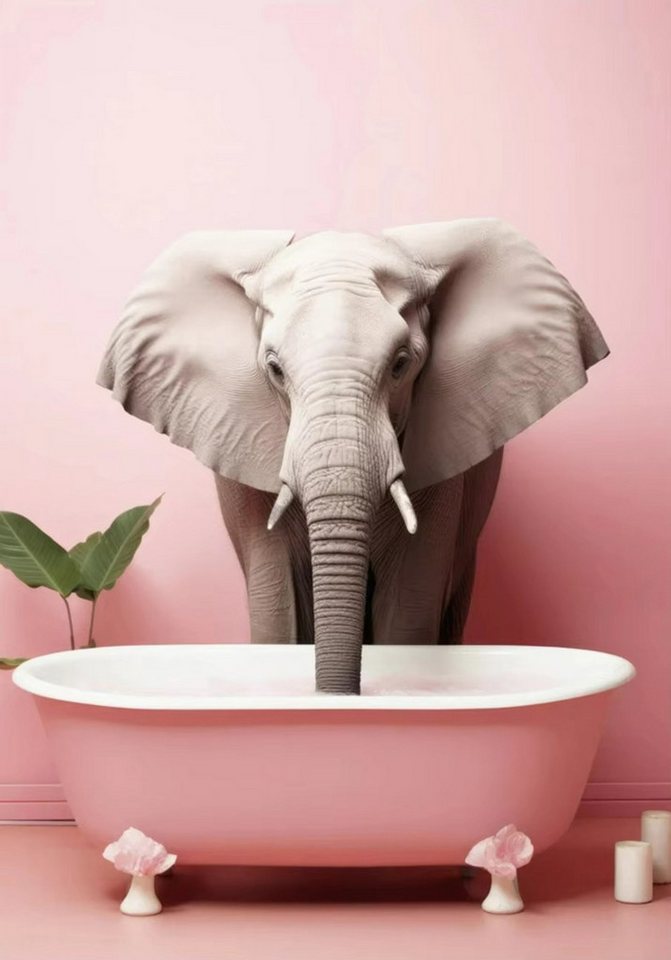 TPFLiving Kunstdruck (OHNE RAHMEN) Poster - Leinwand - Wandbild, Lustige Tiere Poster Känguru Nilpferd Elefant Badezimmer Leinwand (Leinwandbild XXL), Farben: Rot, Blau, Gerlb, Grün, Rosa, Schwarz -Größe: 30x42cm von TPFLiving