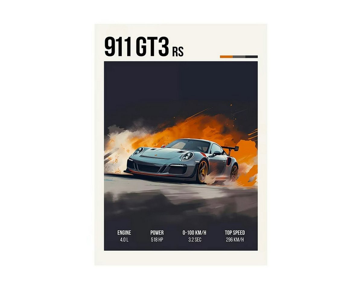 TPFLiving Kunstdruck (OHNE RAHMEN) Poster - Leinwand - Wandbild, Mode Automobil Druck Vintage Sport Auto Poster Garage Leinwand (Leinwandbild XXL), Farben: Grau, Schwarz, Orange, Blau, Rot, Grün -Größe: 30x42cm von TPFLiving