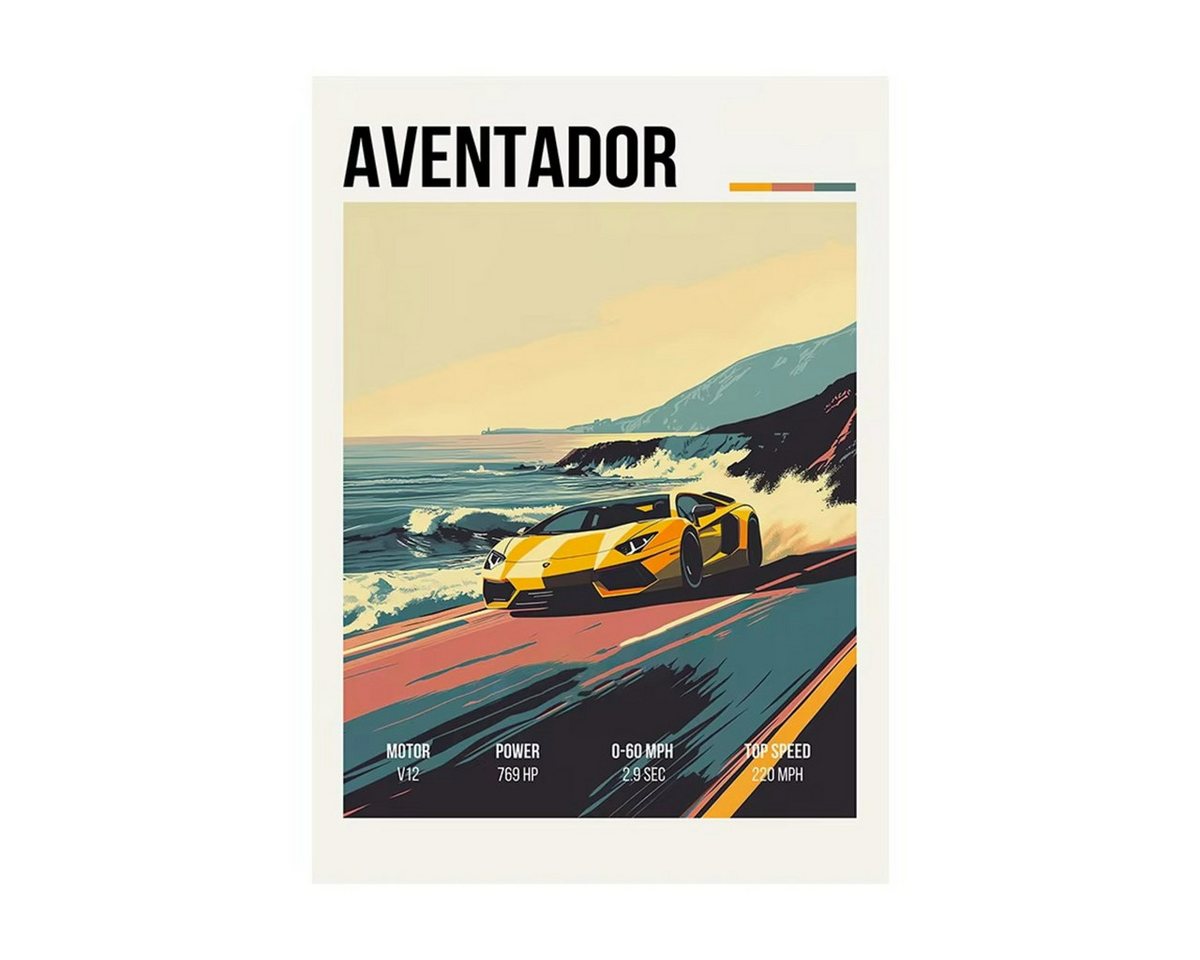 TPFLiving Kunstdruck (OHNE RAHMEN) Poster - Leinwand - Wandbild, Mode Automobil Druck Vintage Sport Auto Poster Garage Leinwand (Leinwandbild XXL), Farben: Grau, Schwarz, Orange, Blau, Rot, Grün -Größe: 21x30cm von TPFLiving