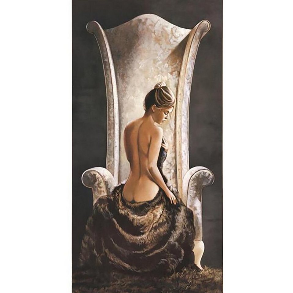 TPFLiving Kunstdruck (OHNE RAHMEN) Poster - Leinwand - Wandbild, Nackte Frau auf antikem Stuhl - Nackte Frauenbilder (Leinwand Wohnzimmer, Leinwand Bilder, Kunstdruck), Leinwand bunt - Größe 30x60cm von TPFLiving
