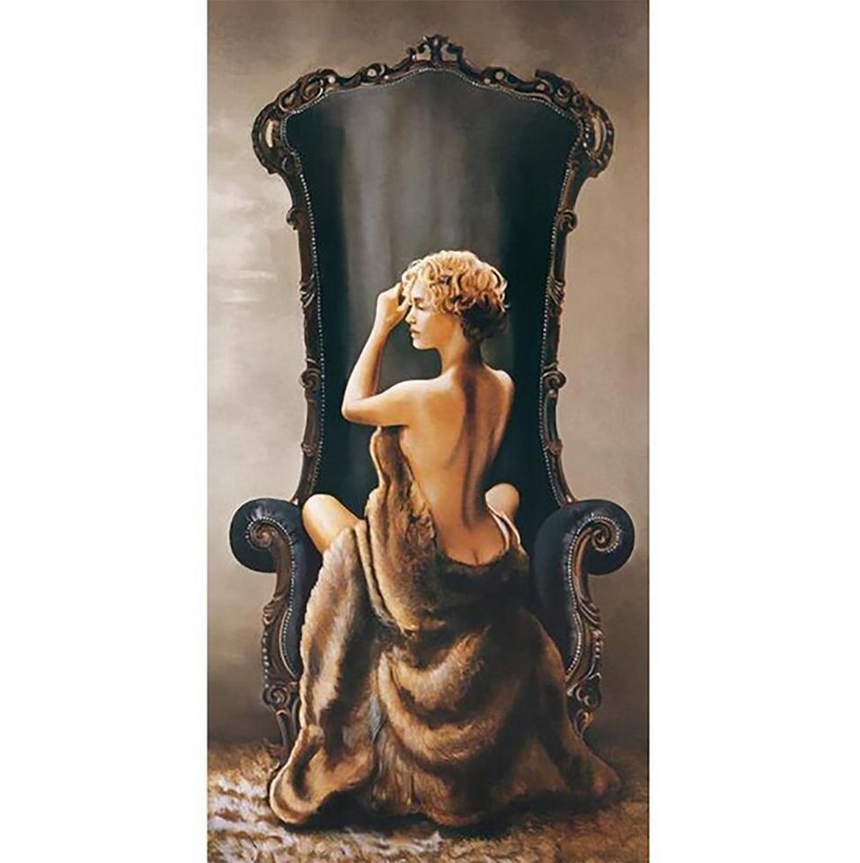 TPFLiving Kunstdruck (OHNE RAHMEN) Poster - Leinwand - Wandbild, Nackte Frau auf antikem Stuhl - Nackte Frauenbilder (Leinwand Wohnzimmer, Leinwand Bilder, Kunstdruck), Leinwand bunt - Größe 60x120cm von TPFLiving
