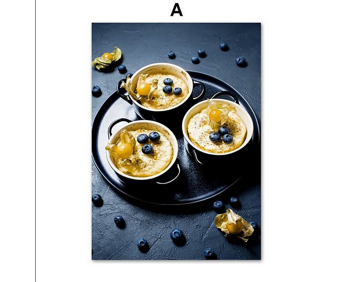 TPFLiving Kunstdruck (OHNE RAHMEN) Poster - Leinwand - Wandbild, Obst und Gemüse - Dounut, Heidelbeere, Avocado - (Leinwand Wohnzimmer, Leinwand Bilder, Kunstdruck), Farben: blau, weiß, schwarz, gelb - Größe: 10x15cm von TPFLiving