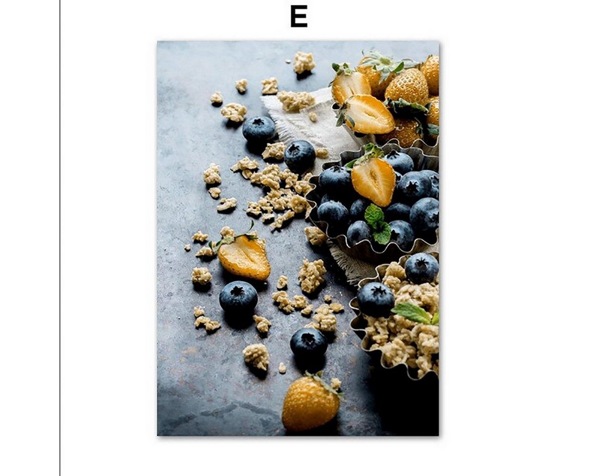 TPFLiving Kunstdruck (OHNE RAHMEN) Poster - Leinwand - Wandbild, Obst und Gemüse - Dounut, Heidelbeere, Avocado - (Leinwand Wohnzimmer, Leinwand Bilder, Kunstdruck), Farben: blau, weiß, schwarz, gelb - Größe: 30x40cm von TPFLiving