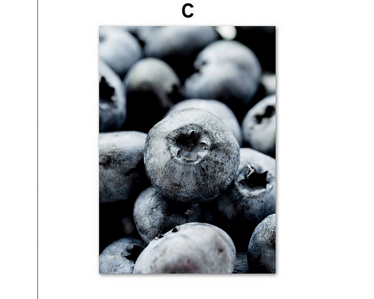 TPFLiving Kunstdruck (OHNE RAHMEN) Poster - Leinwand - Wandbild, Obst und Gemüse - Dounut, Heidelbeere, Avocado - (Leinwand Wohnzimmer, Leinwand Bilder, Kunstdruck), Farben: blau, weiß, schwarz, gelb - Größe: 13x18cm von TPFLiving