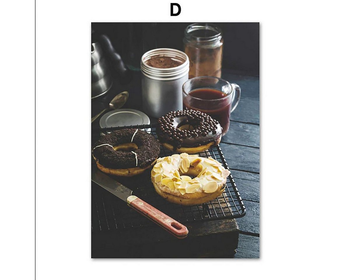 TPFLiving Kunstdruck (OHNE RAHMEN) Poster - Leinwand - Wandbild, Obst und Gemüse - Dounut, Heidelbeere, Avocado - (Leinwand Wohnzimmer, Leinwand Bilder, Kunstdruck), Farben: blau, weiß, schwarz, gelb - Größe: 15x20cm von TPFLiving