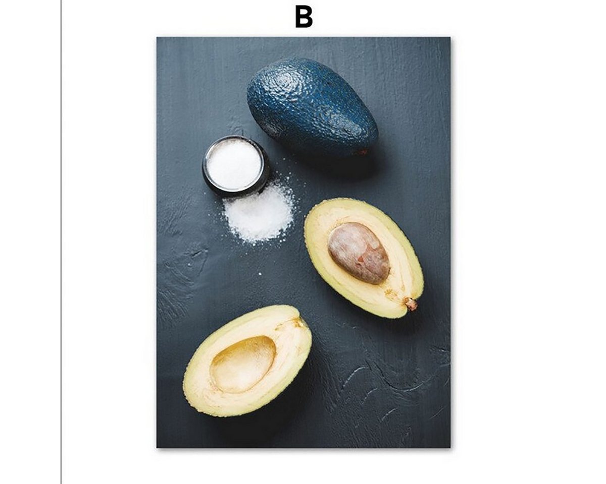 TPFLiving Kunstdruck (OHNE RAHMEN) Poster - Leinwand - Wandbild, Obst und Gemüse - Dounut, Heidelbeere, Avocado - (Leinwand Wohnzimmer, Leinwand Bilder, Kunstdruck), Farben: blau, weiß, schwarz, gelb - Größe: 13x18cm von TPFLiving