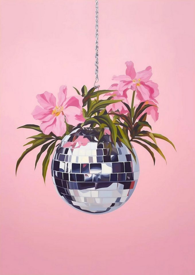 TPFLiving Kunstdruck (OHNE RAHMEN) Poster - Leinwand - Wandbild, Retro Trendy Obst Disco Ball Orange Spiegelkugel Kreative Leinwand (Leinwandbild XXL), Farben: Rot, Rosa, Gelb, Orange, Grün, Blau - Größe: 20x30cm von TPFLiving