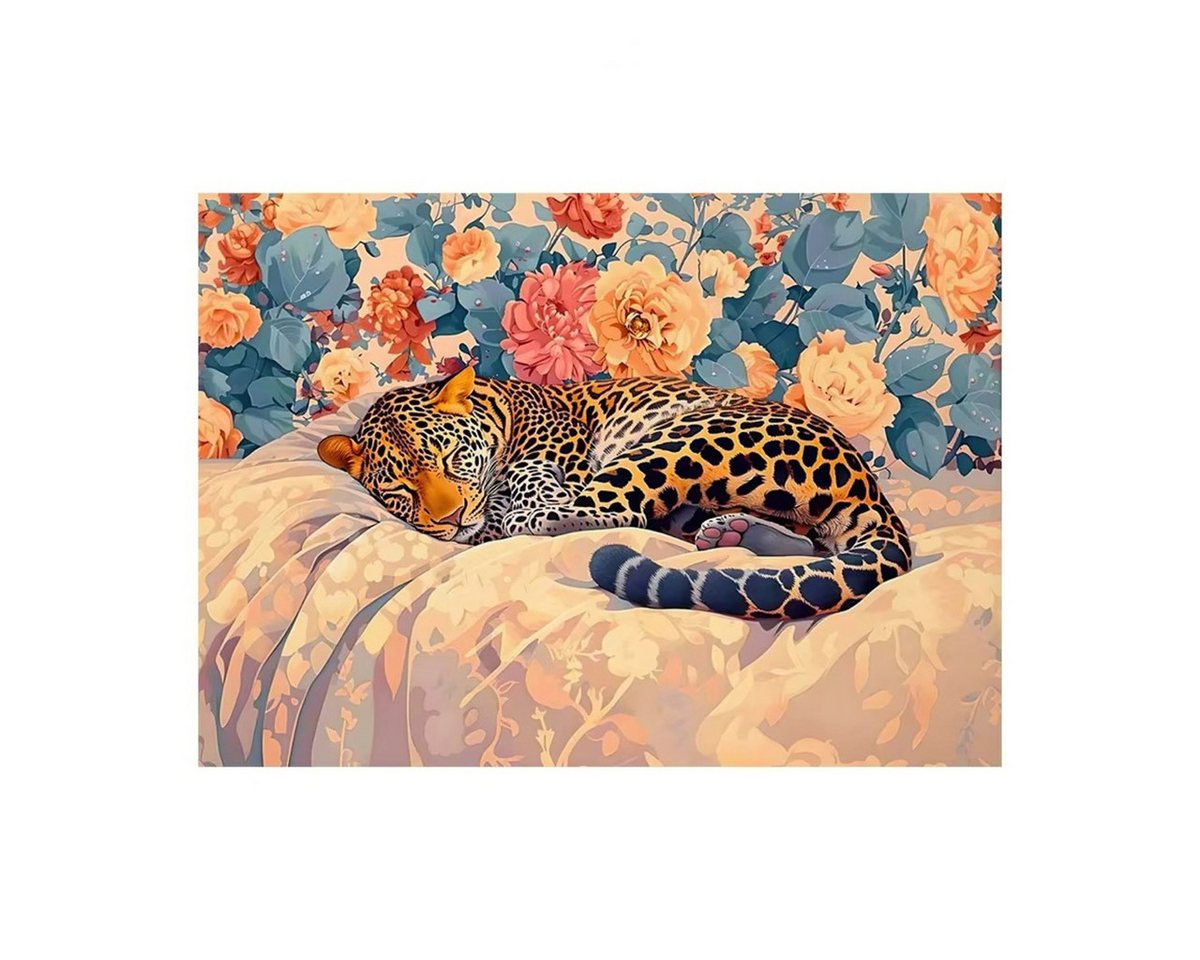 TPFLiving Kunstdruck (OHNE RAHMEN) Poster - Leinwand - Wandbild, Rosa Thema Katze Gepard in einem rosa Badezimmer Mädchen Leinwand (Leinwandbild XXL), Farben: Rosa, Schwarz, Blau, Gelb, Grün, Weiß - Größe: 30x42cm von TPFLiving