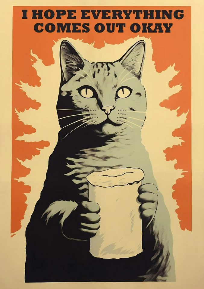 TPFLiving Kunstdruck (OHNE RAHMEN) Poster - Leinwand - Wandbild, Sind Sie kackend Badezimmer Zeichen lustige Katze Zitate Leinwand (Leinwandbild XXL), Farben: Orange, Braun, Schwarz, Weiß, Blau - Größe: 20x30cm von TPFLiving