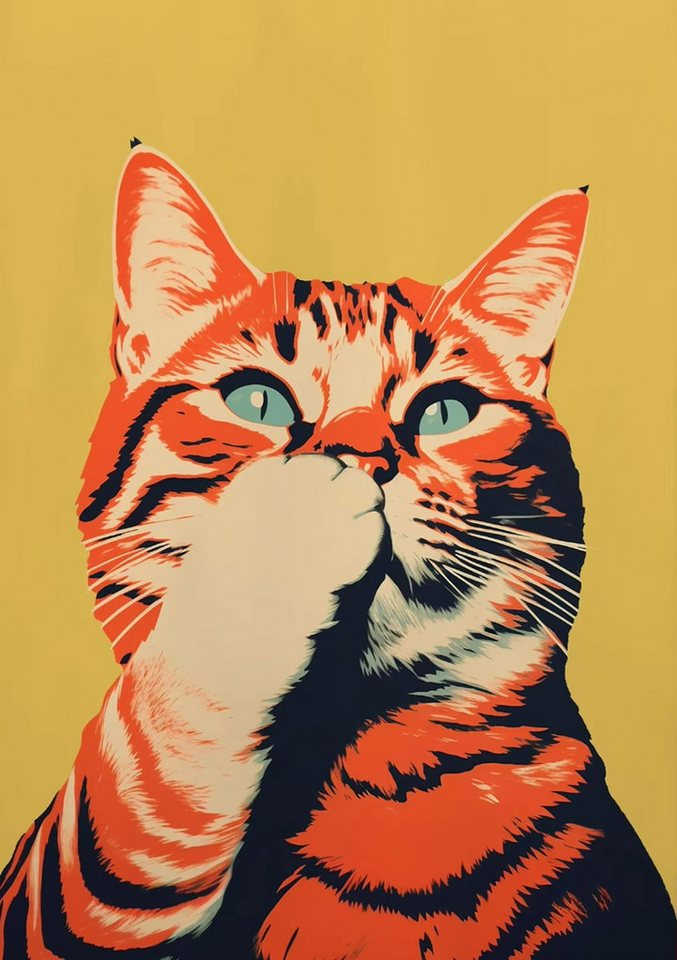TPFLiving Kunstdruck (OHNE RAHMEN) Poster - Leinwand - Wandbild, Sind Sie kackend Badezimmer Zeichen lustige Katze Zitate Leinwand (Leinwandbild XXL), Farben: Orange, Braun, Schwarz, Weiß, Blau - Größe: 50x70cm von TPFLiving