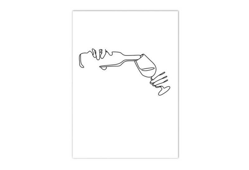 TPFLiving Kunstdruck OHNE RAHMEN, Abstrakte Linien - Frauenkörper - Weingenuss - (Leinwandbild XXL), Farben: Farben: Schwarz, weiß - Größe: 21x30cm von TPFLiving