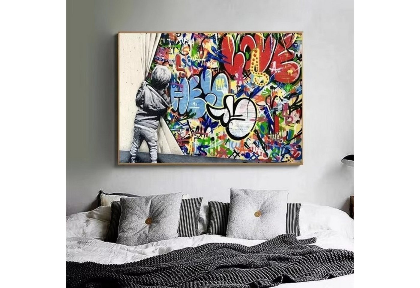 TPFLiving Kunstdruck OHNE RAHMEN, Bangsy Art - Graffiti Kunst - Lustige Motive - (Leinwandbild XXL), Farben: Farben: Bunt - Größe: 50x70cm von TPFLiving