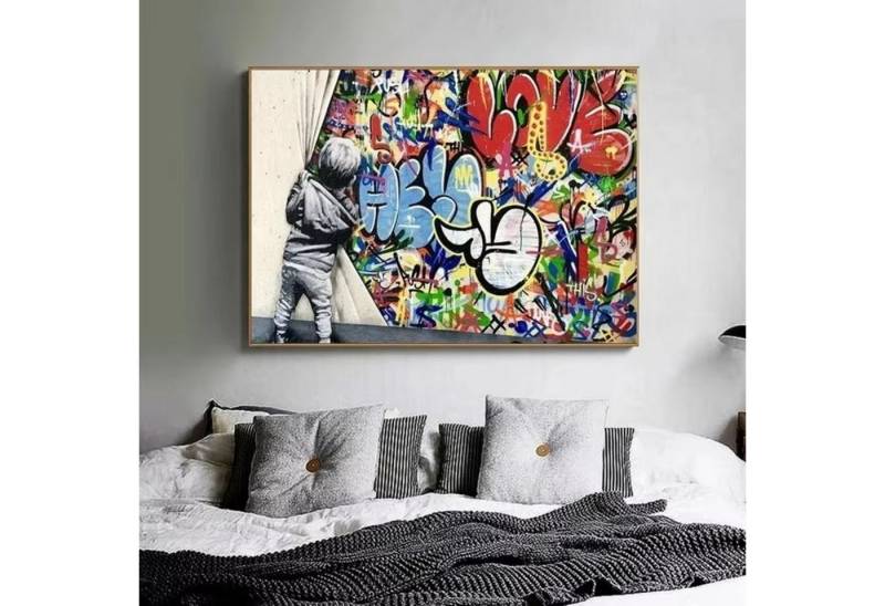 TPFLiving Kunstdruck OHNE RAHMEN, Bangsy Art - Graffiti Kunst - Lustige Motive - (Leinwandbild XXL), Farben: Farben: Bunt - Größe: 50x70cm von TPFLiving